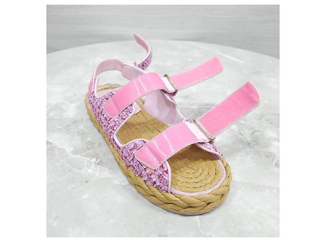 Sandali Chanel in tweed marrone con velcro - vista 6