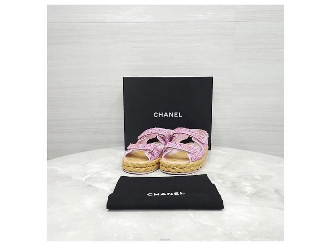 Sandali Chanel in tweed marrone con velcro - vista 9