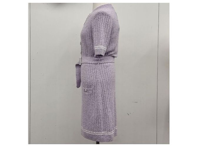 Chanel Vestido de punto con cinturón Lila - vista 5