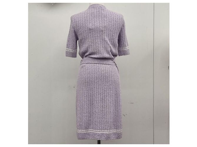 Chanel Vestido de punto con cinturón Lila - vista 6