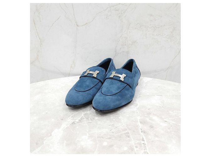 Hermès Mocassini Paris Blue Silver - vista 10