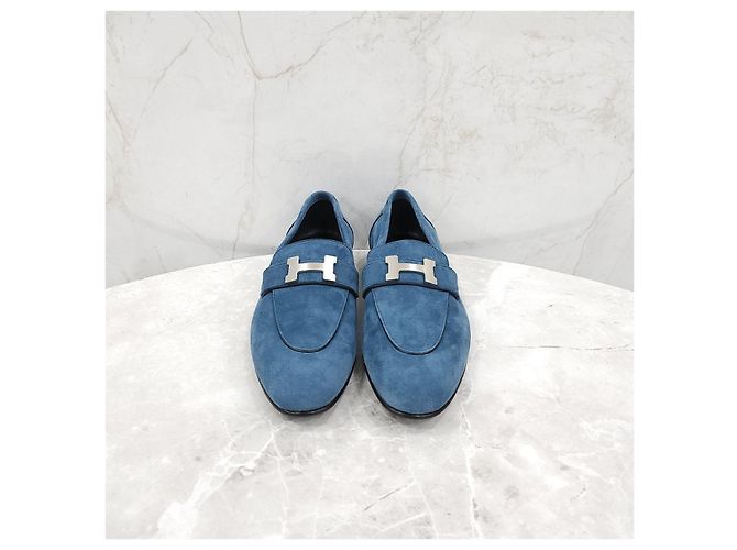 Hermès Mocassini Paris Blue Silver - vista 11