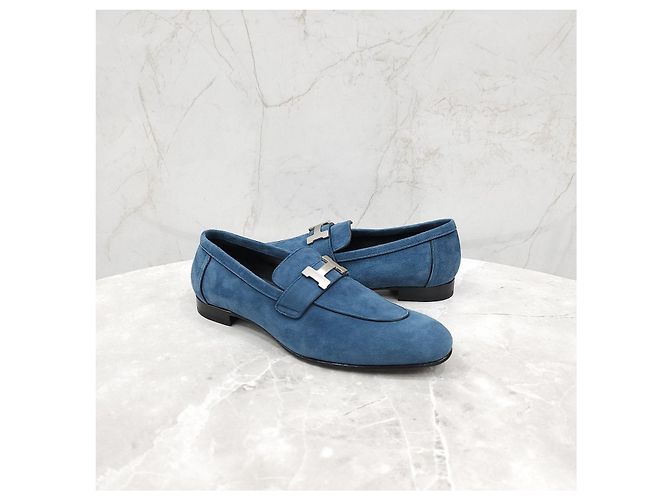 Hermès Mocassini Paris Blue Silver - vista 12