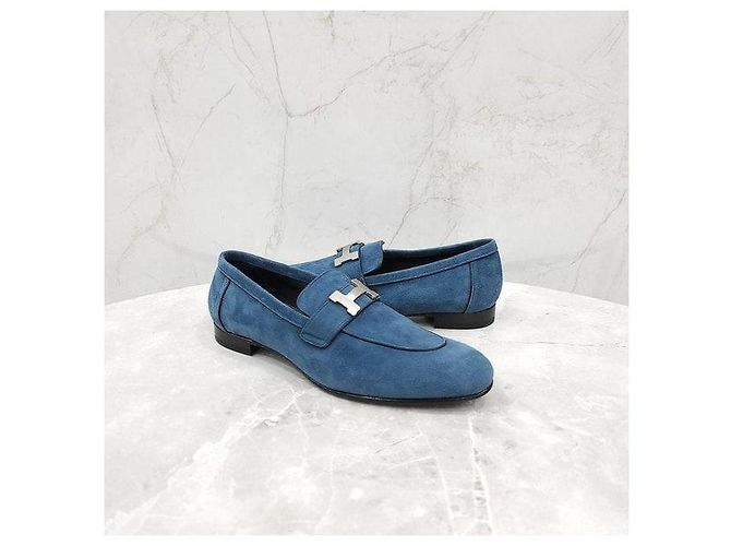 Hermès Mocassini Paris Blue Silver - vista 3