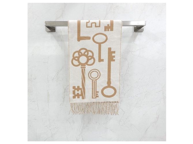 Hermès Sciarpa in Cashmere Camel Blanc - vista 12