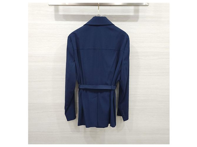 Dior Buckle Wool Blend Belted Jacket Navy - view 10