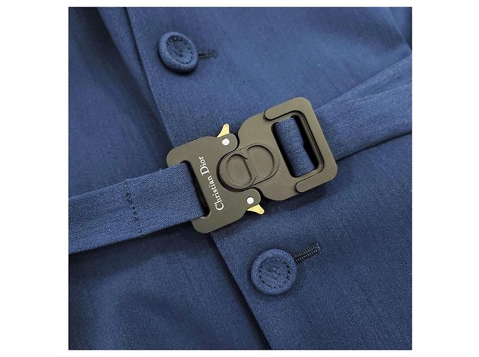 Dior Buckle Wool Blend Belted Jacket Navy - view 12