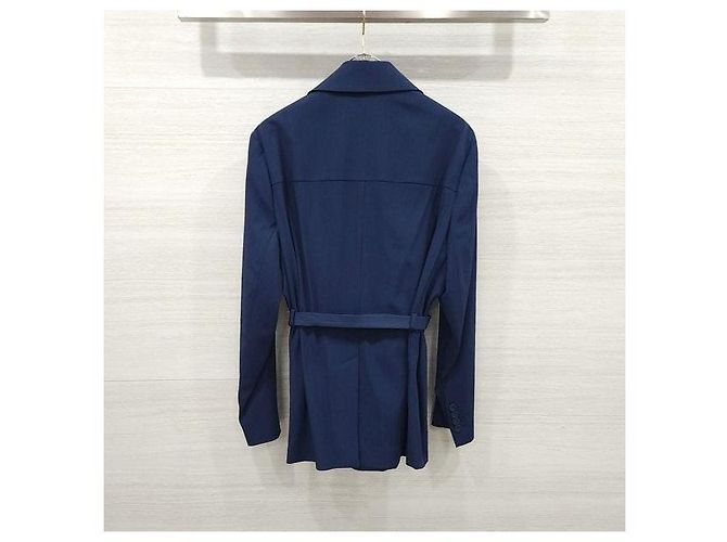 Dior Buckle Wool Blend Belted Jacket Navy - view 2