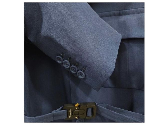Dior Buckle Wool Blend Belted Jacket Navy - view 5