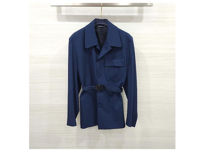 Dior Buckle Wool Blend Belted Jacket Navy - view 9