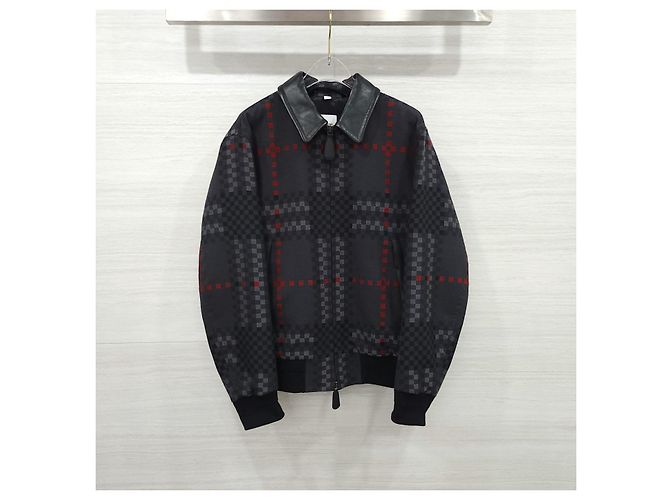 Burberry Pixel Check Wool Blend Leather Jacket - view 10