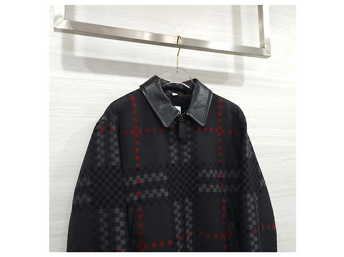 Burberry Pixel Check Wool Blend Leather Jacket - view 12