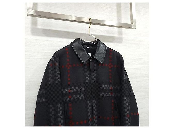 Burberry Pixel Check Wool Blend Leather Jacket - view 3
