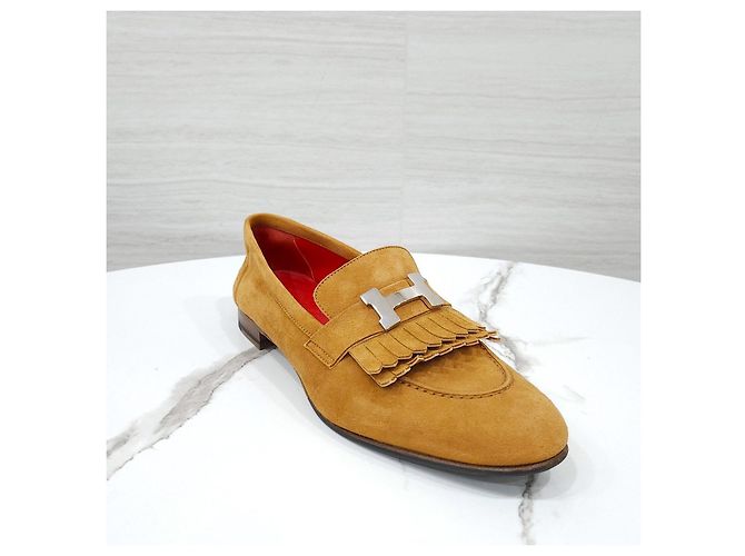 Hermès Mocassino Royal in Camoscio con Rifiniture Oro e Argento - vista 12