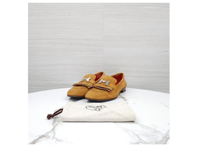 Hermès Mocassino Royal in Camoscio con Rifiniture Oro e Argento - vista 14