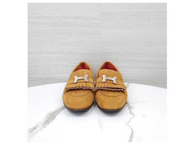 Hermès Mocassino Royal in Camoscio con Rifiniture Oro e Argento - vista 2