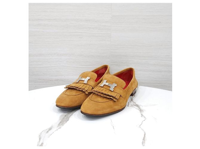 Hermès Mocassino Royal in Camoscio con Rifiniture Oro e Argento - vista 8