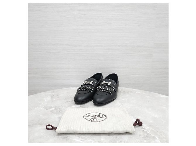 Hermès Mocassino Royal Borchie Black Silver - vista 14