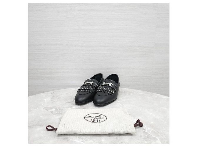 Hermès Mocassino Royal Borchie Black Silver - vista 7