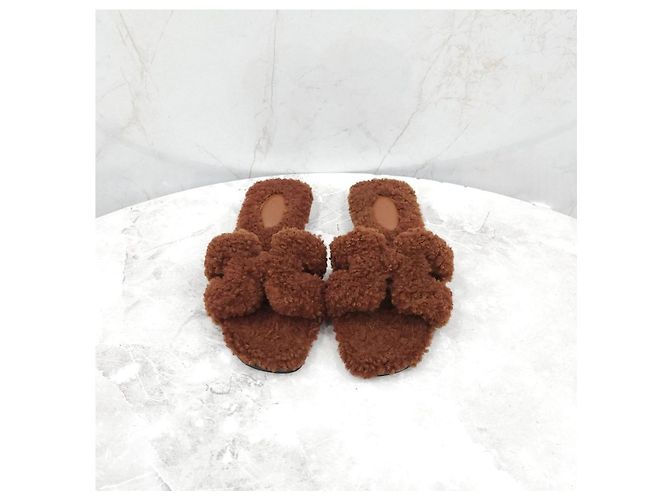 Hermès Pantofole Oran in shearling Marrone - vista 8
