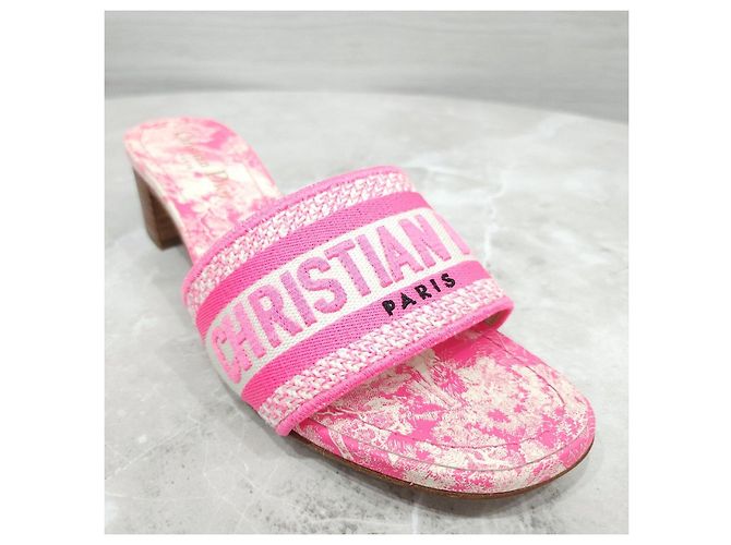Mules con tacco Dior in tweed rosa acceso - vista 11