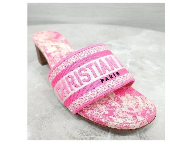 Mules con tacco Dior in tweed rosa acceso - vista 5