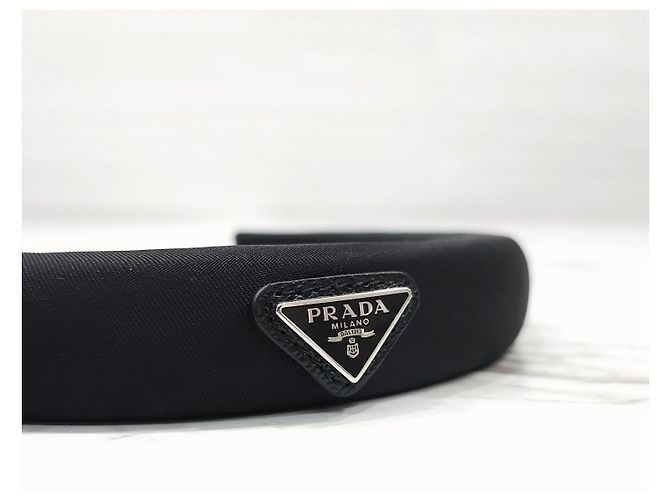 Prada Fascia per capelli in nylon con logo triangolare nero - vista 12