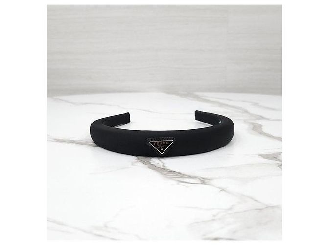Prada Fascia per capelli in nylon con logo triangolare nero - vista 2