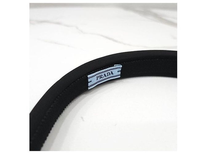 Prada Fascia per capelli in nylon con logo triangolare nero - vista 4
