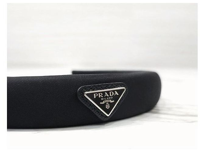 Prada Fascia per capelli in nylon con logo triangolare nero - vista 5