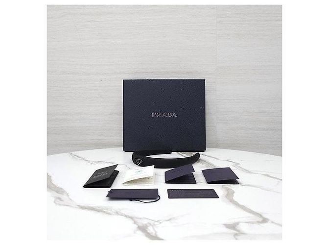 Prada Fascia per capelli in nylon con logo triangolare nero - vista 7