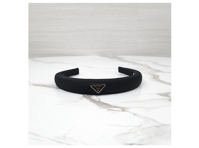 Prada Fascia per capelli in nylon con logo triangolare nero - vista 9