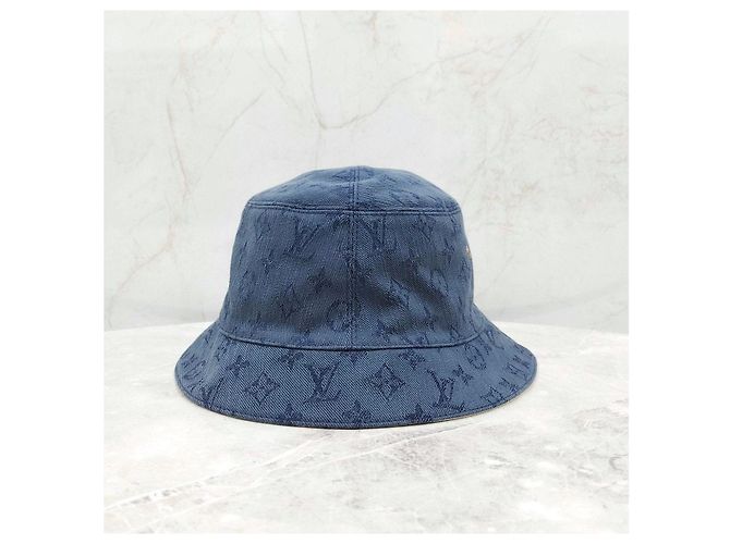 Louis Vuitton Wendbarer Denim Bucket Hat Blau Beige - Ansicht 11