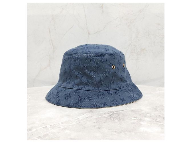 Louis Vuitton Wendbarer Denim Bucket Hat Blau Beige - Ansicht 12