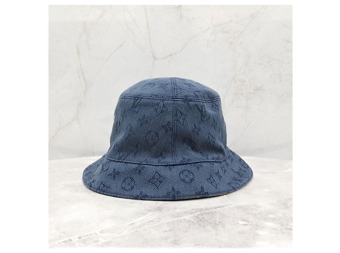 Louis Vuitton Wendbarer Denim Bucket Hat Blau Beige - Ansicht 13