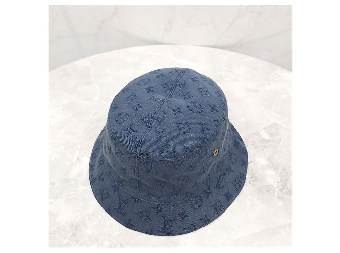 Louis Vuitton Wendbarer Denim Bucket Hat Blau Beige - Ansicht 14