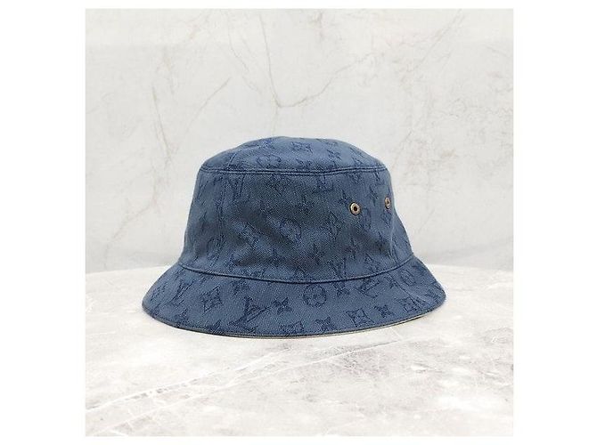 Louis Vuitton Wendbarer Denim Bucket Hat Blau Beige - Ansicht 2