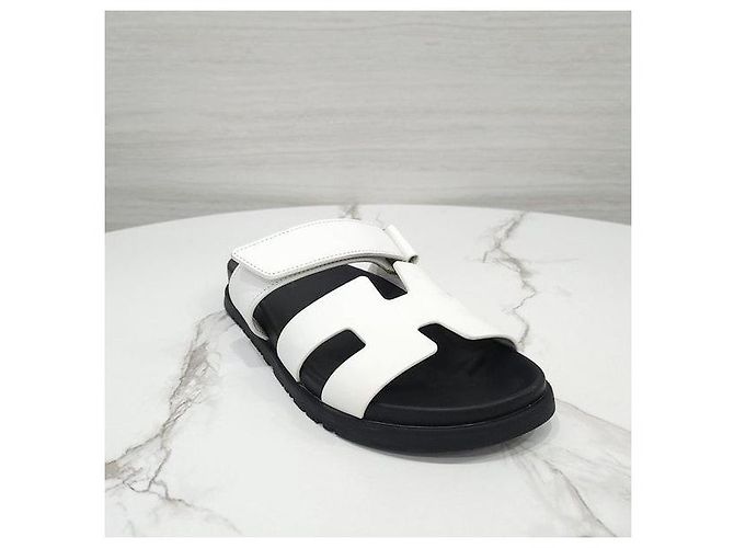 Hermès Sandali Slippers Cipre in vitello Blanc - vista 5