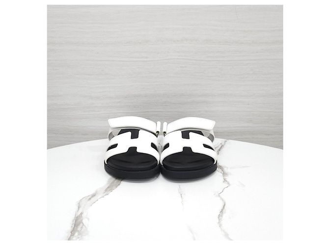 Hermès Sandali Slippers Cipre in vitello Blanc - vista 7