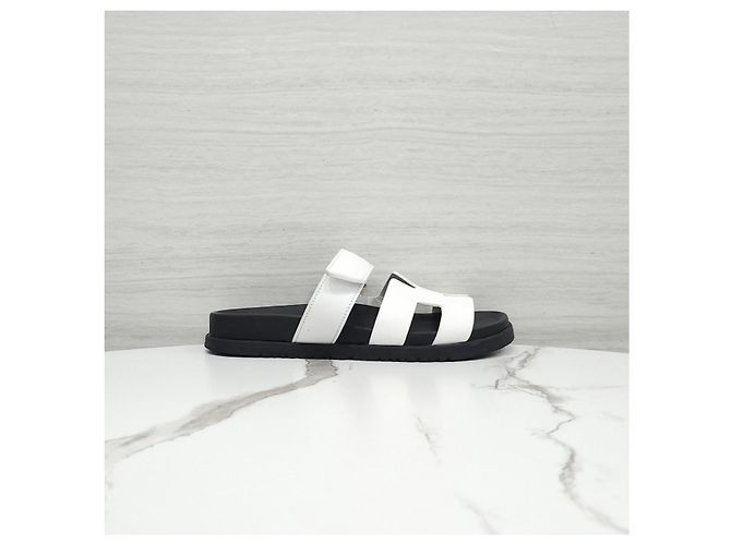 Hermès Sandali Slippers Cipre in vitello Blanc - vista 9