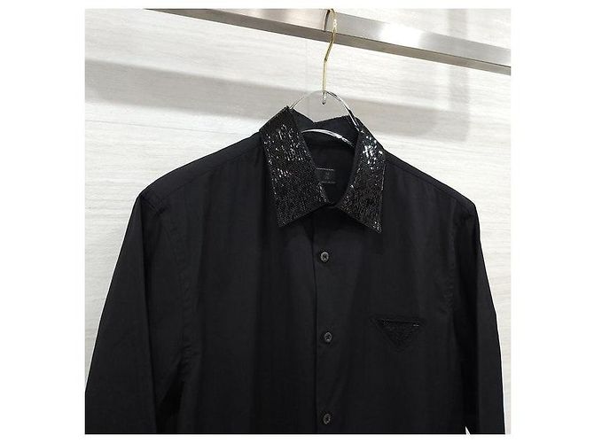 Prada Camicia di paillettes con logo triangolo nero - vista 3
