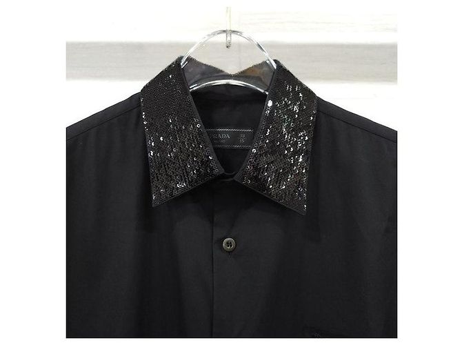 Prada Camicia di paillettes con logo triangolo nero - vista 4