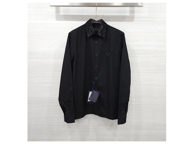 Prada Camicia di paillettes con logo triangolo nero - vista 5