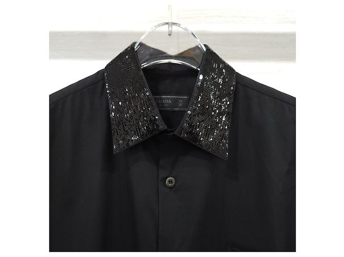 Prada Camicia di paillettes con logo triangolo nero - vista 8