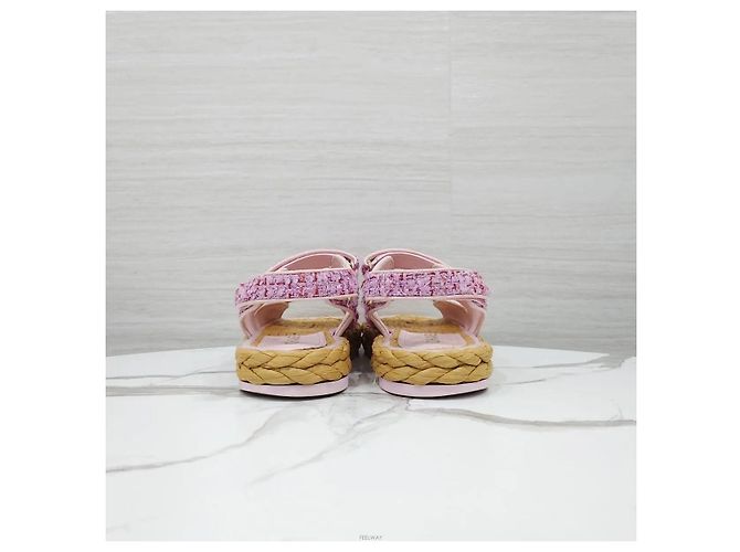 Chanel Sandali in Tweed con Velcro Rosa - vista 3