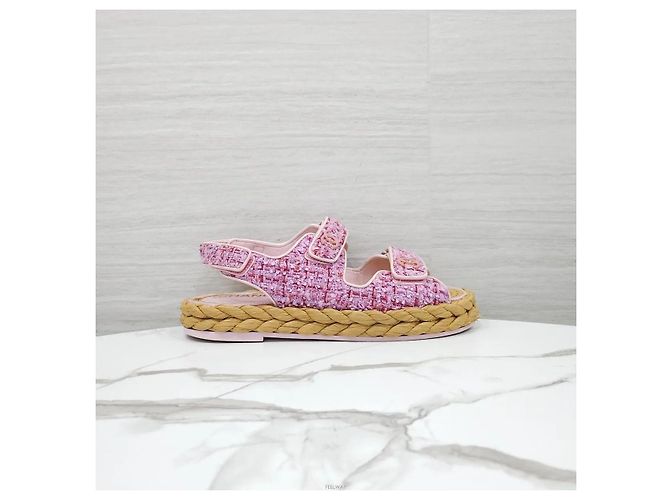 Chanel Sandali in Tweed con Velcro Rosa - vista 4
