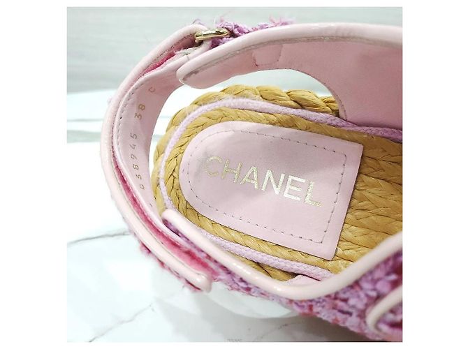 Chanel Sandali in Tweed con Velcro Rosa - vista 7