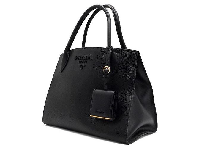 Prada Borsa Tote e borsa a tracolla Monochrome Gold in Saffiano nero - vista 2