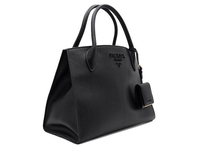 Prada Borsa Tote e borsa a tracolla Monochrome Gold in Saffiano nero - vista 3