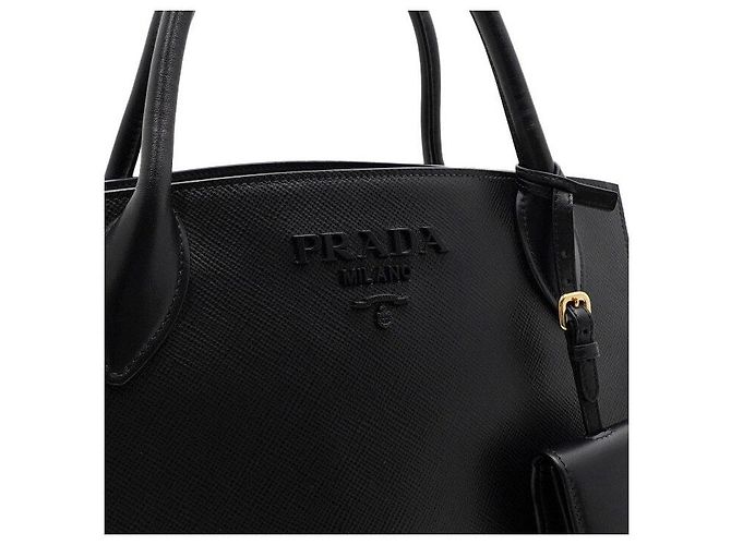 Prada Borsa Tote e borsa a tracolla Monochrome Gold in Saffiano nero - vista 7